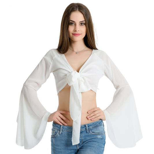Spring Collection White Chiffon V-Neck Blouse