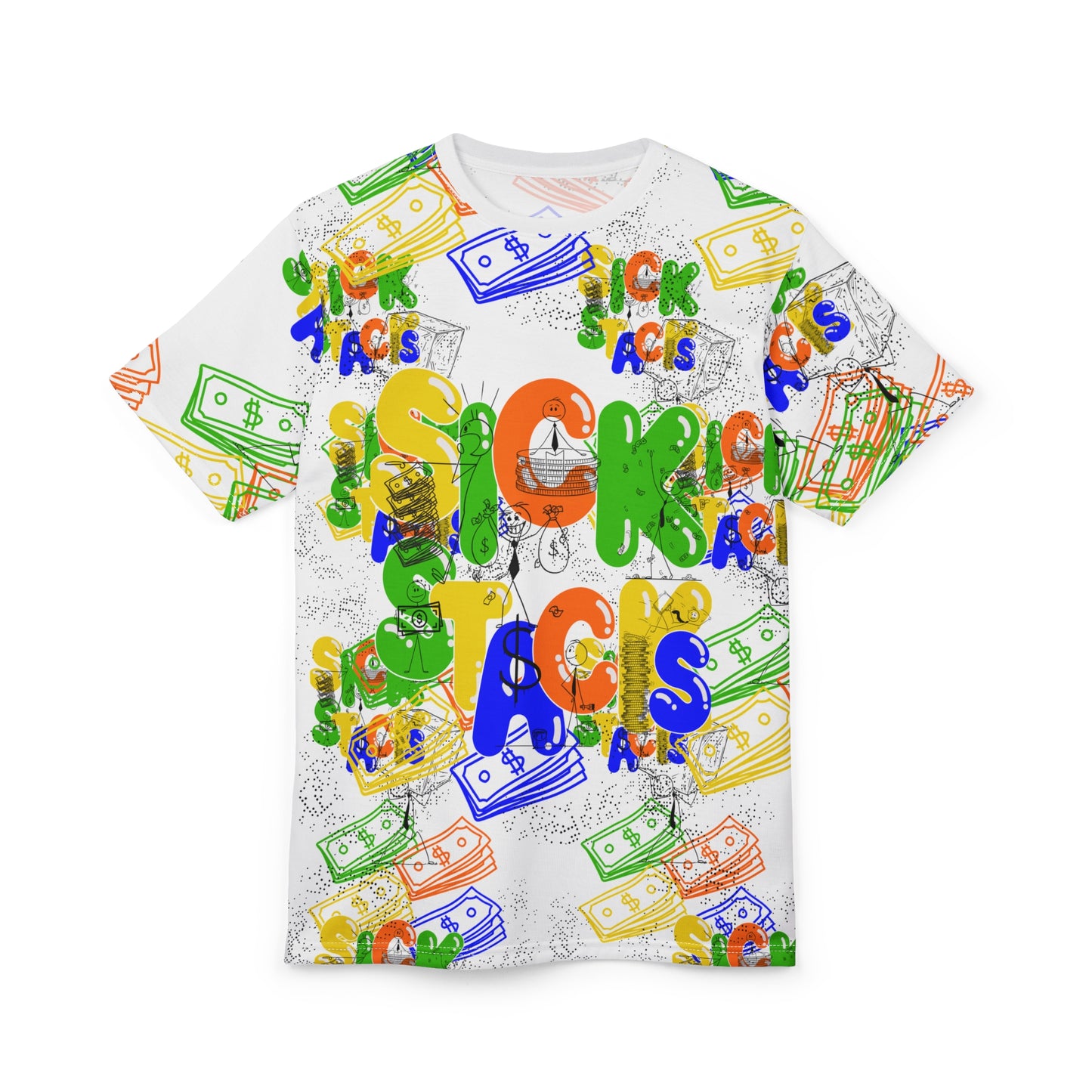 Money Stacks Graphic Tee — Colorful Cash All-Over Print Shirt