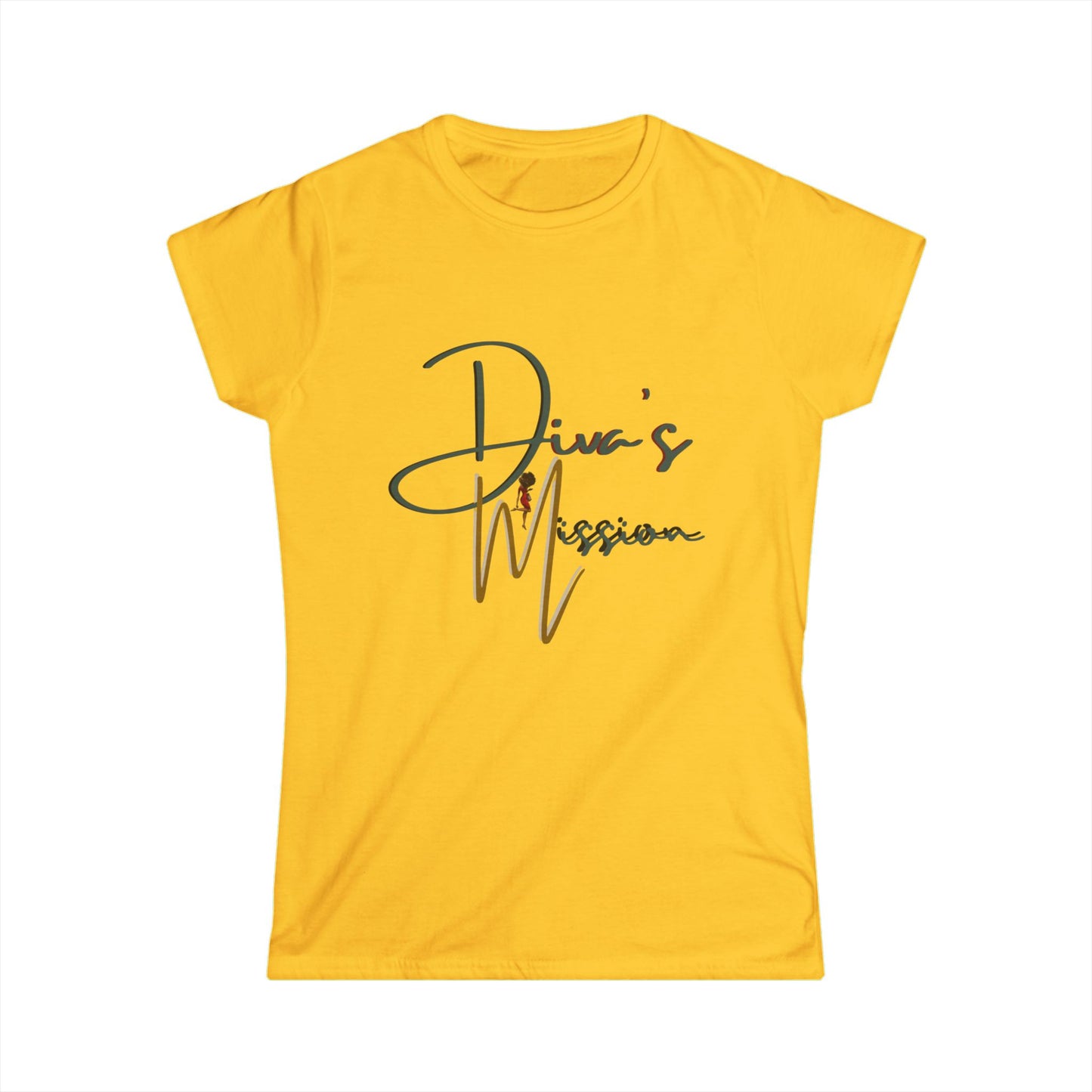 Green Women's Tee - 'Diva's Mission' Script Logo Graphic