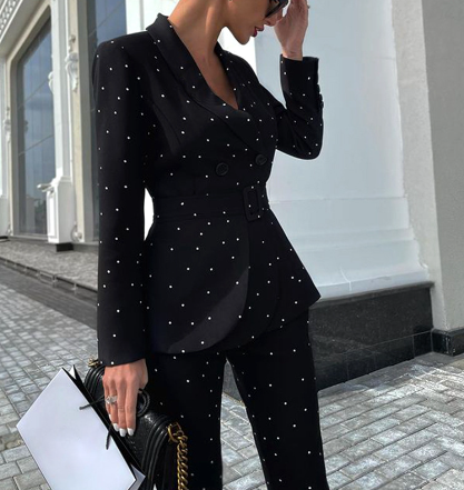 WOLFF Black Polka Dot Long Sleeve Suit Set (One Set)