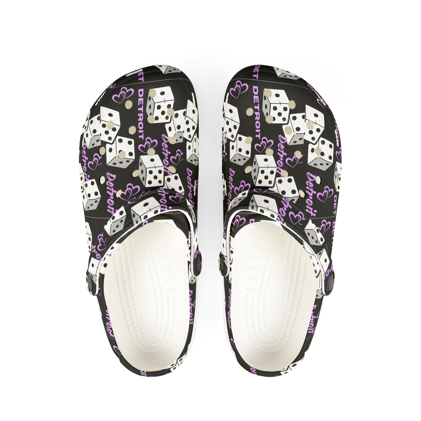 Detroit show girls Purple Dice Print Clog Shoes – Lucky Dice EVA Foam Slip-Ons