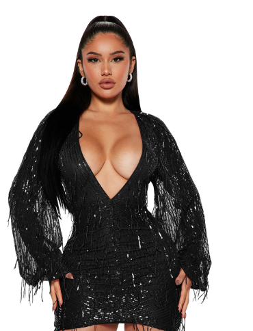 V-neck Sequin Tassel Dress for Women