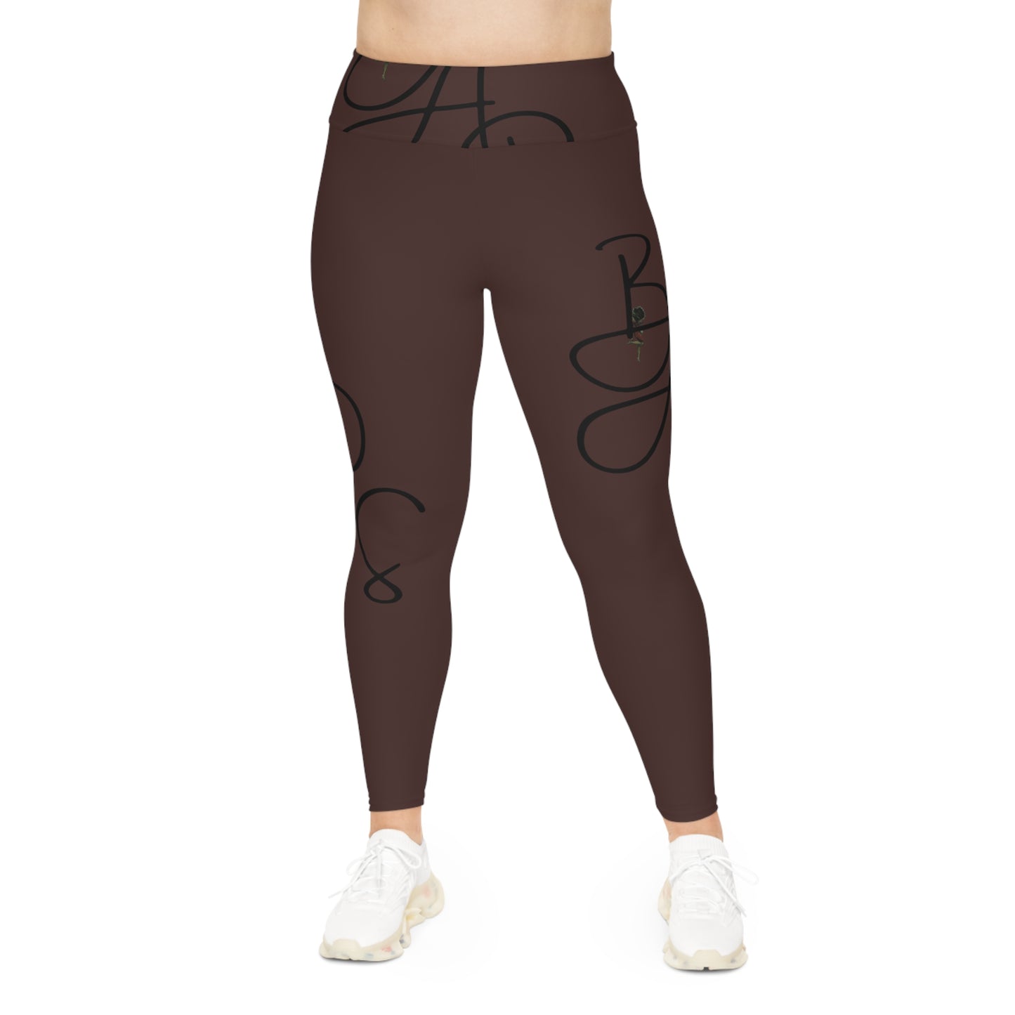 B.A.p.S-Plus Size Leggings — Brown Script Monogram All-Over Print