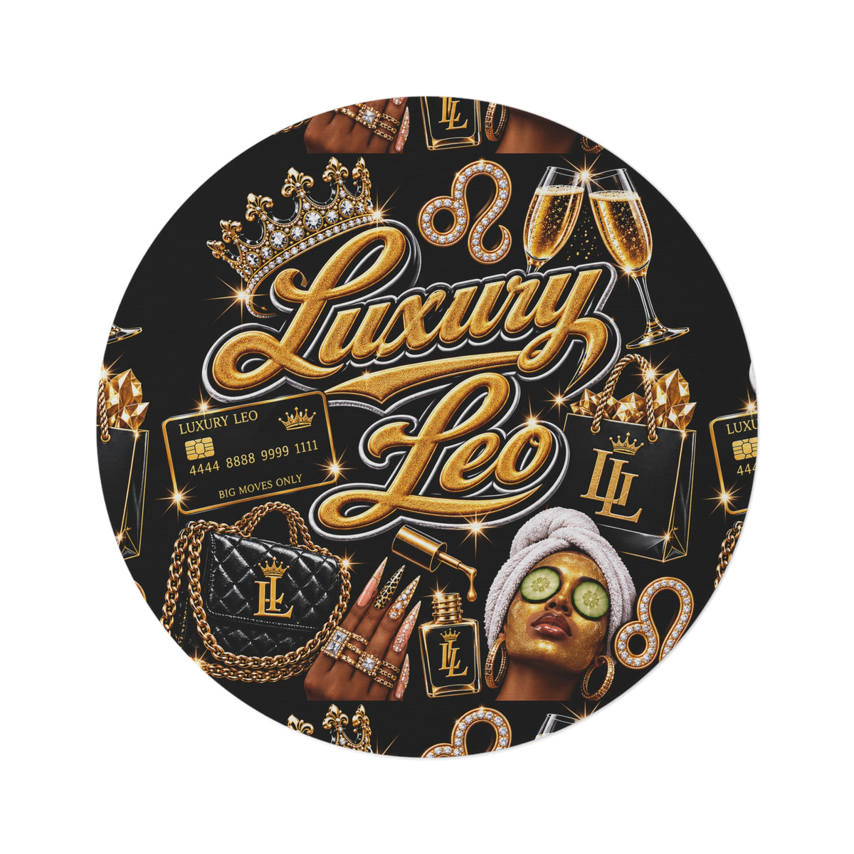 Round Rug — "Luxury Leo" Zodiac Glam Decorative Accent Rug