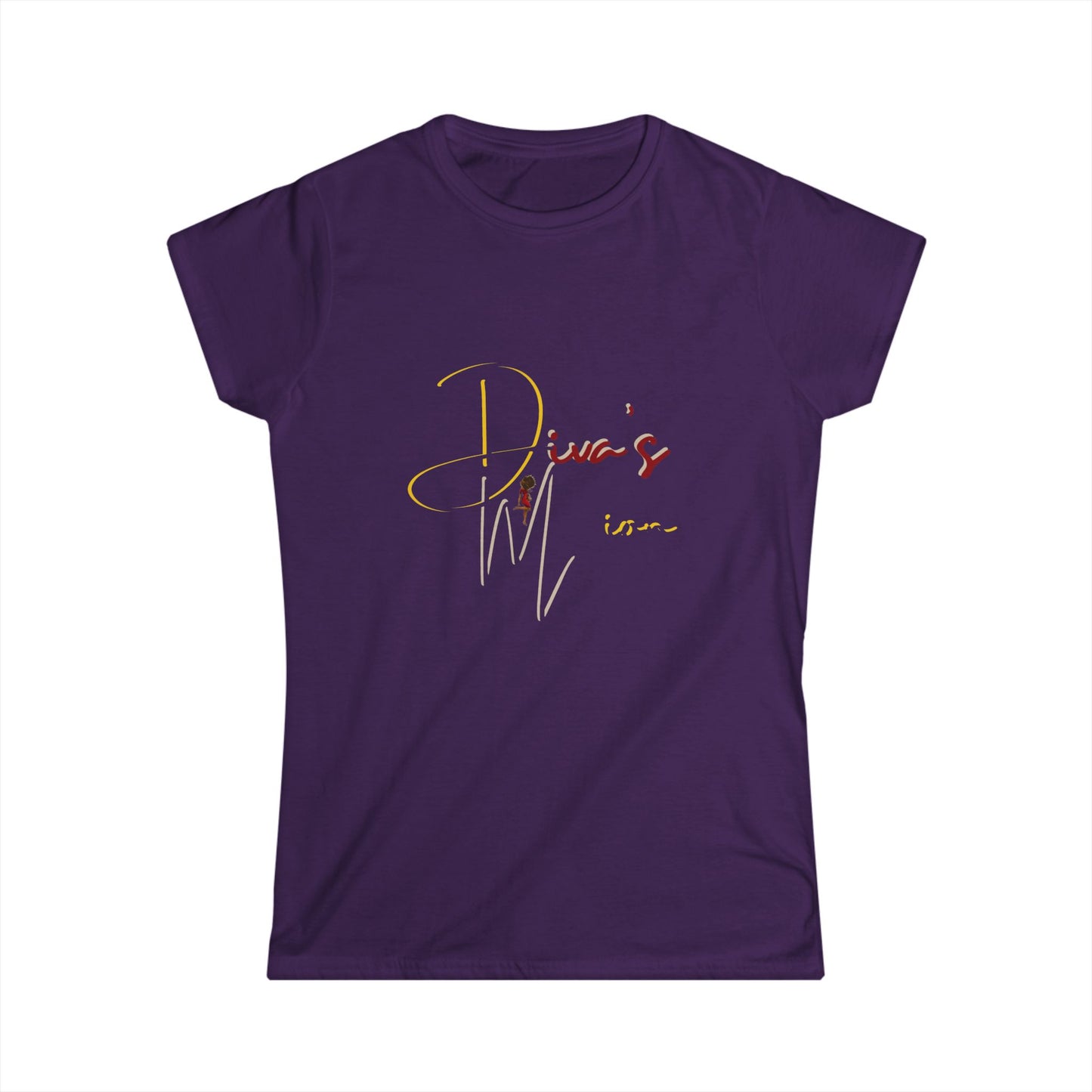 White Women's Tee - 'Diva's Mission' Script Logo Graphic