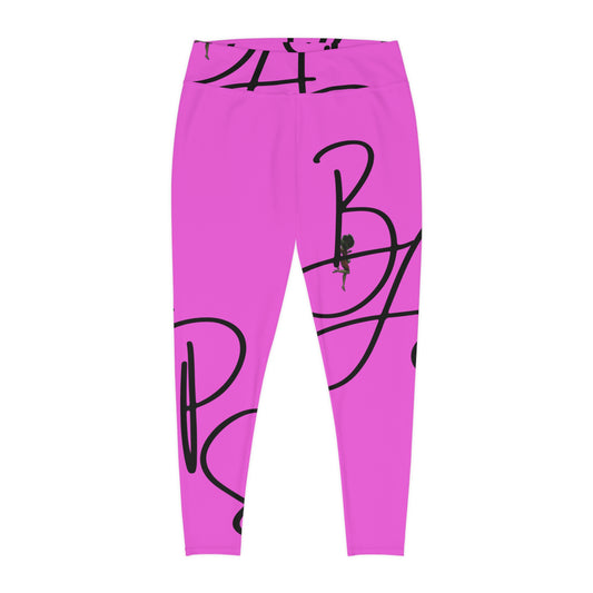 B.A.p.S-Plus Size Leggings — pink Script Monogram All-Over Print