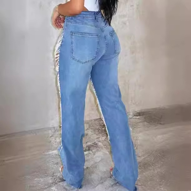 Chain Bead Ornament Denim Pants