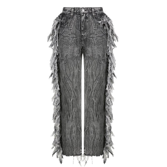 Gray Raw Edge Tie-Dye Jeans for Fashionable Ladies