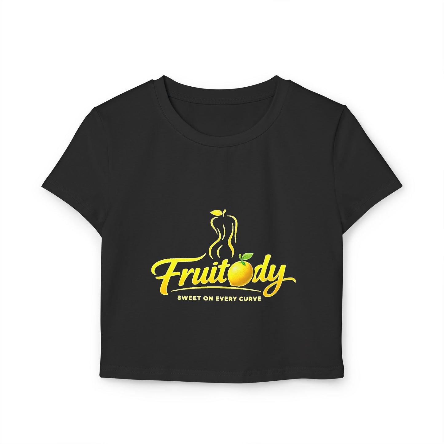 Fruitody Women's Crop Tee — Yellow Fruit Logo Casual Summer Top
