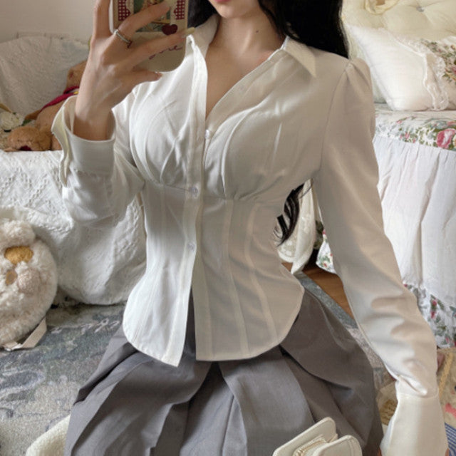Elegant White Blouse - Korean Fashion Slim Fit