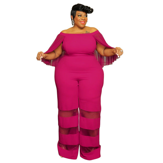 Elegant Plus Size Women’s Mesh Patchwork Jumpsuit