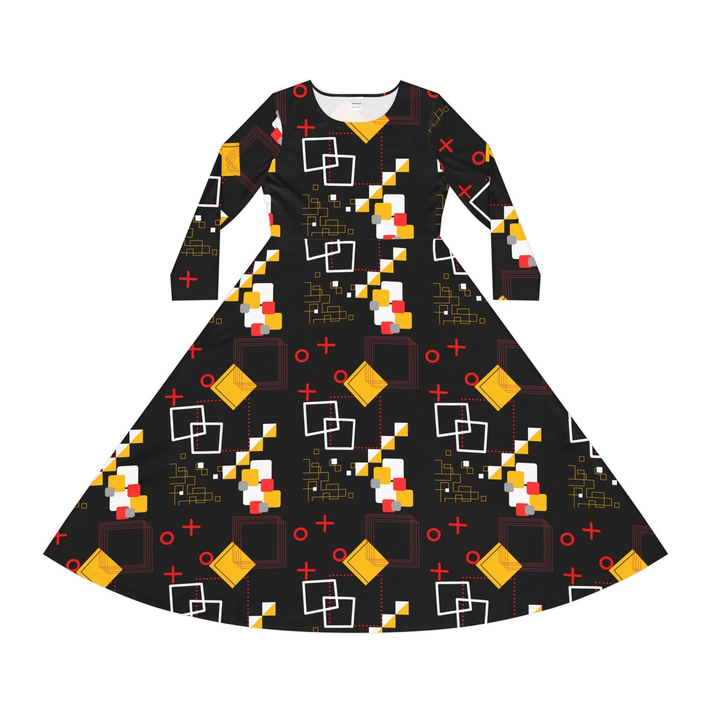 Geometric Retro Dance Dress — Women's Long Sleeve AOP