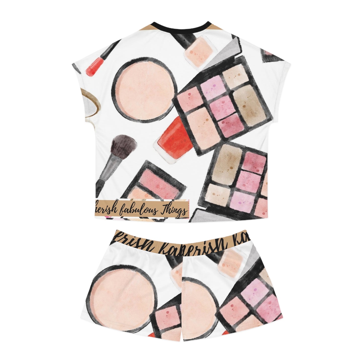 Cherish fabulous things -Makeup Print Women's Short Pajama Set — Cosmetic Brush & Palette Sleepwear
