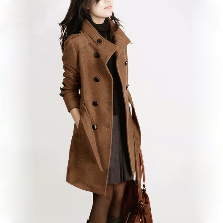 Rich Auntie Wool Coat-Plus Size Mid-Length Woolen Coat