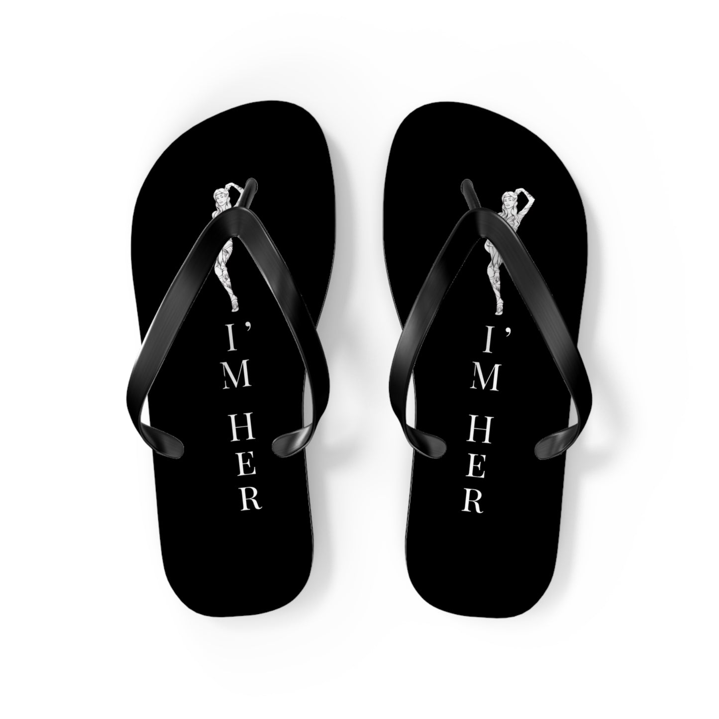 I'm Her black Flip Flops — Cute Matching Couple Beach Sandals