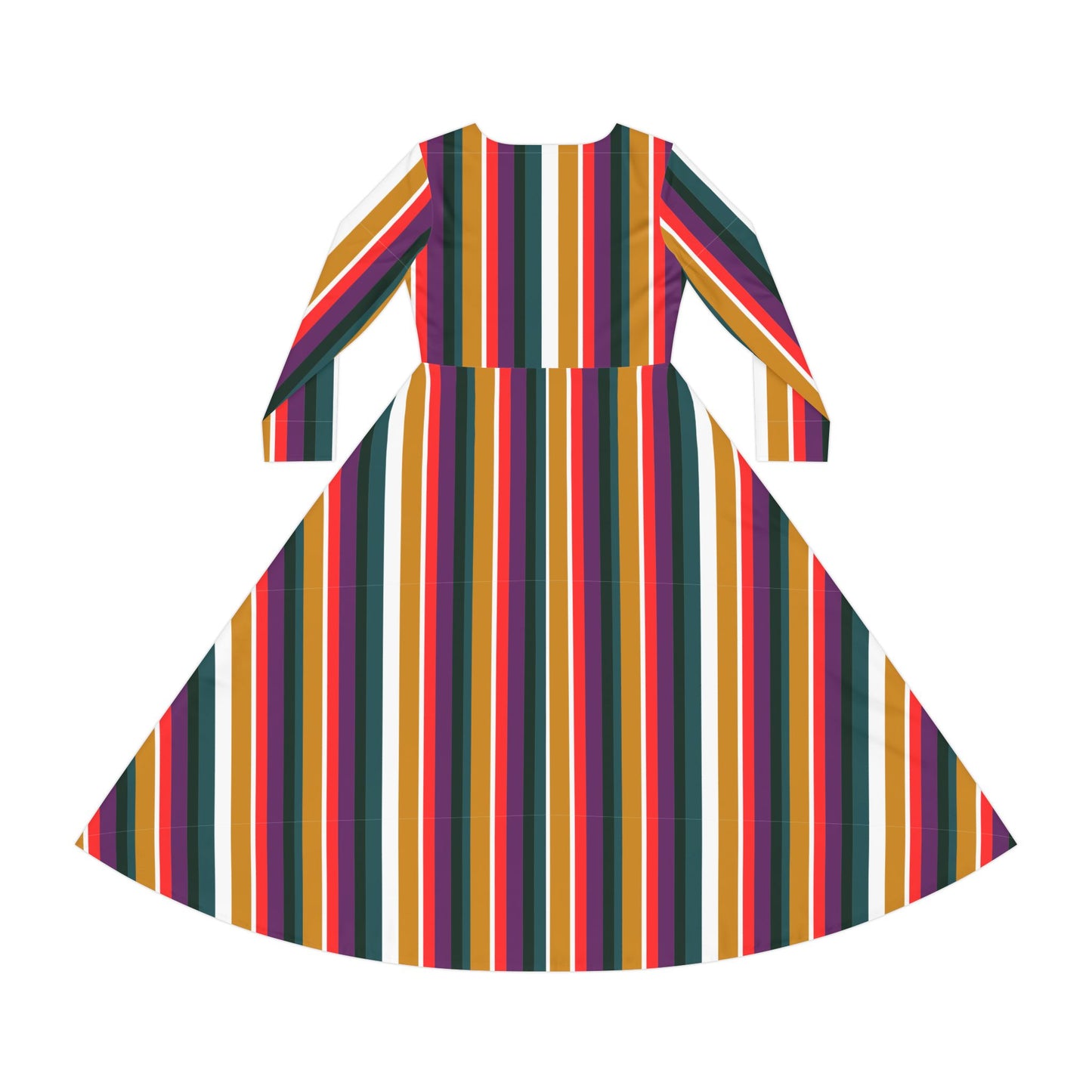 Striped Vintage Fiesta Dance Dress — Long Sleeve A-Line Midi