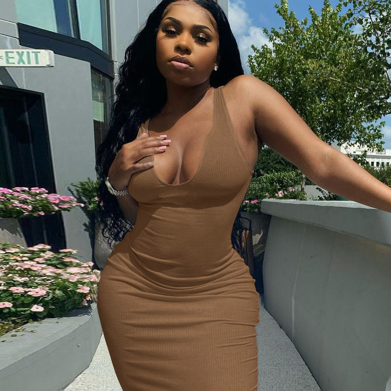Women's U-neck Short Sleeveless Dress for Spring Events