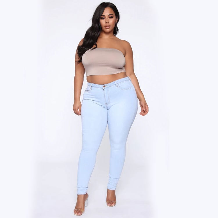 Plus Size Women's High Elastic Denim Pencil Pants