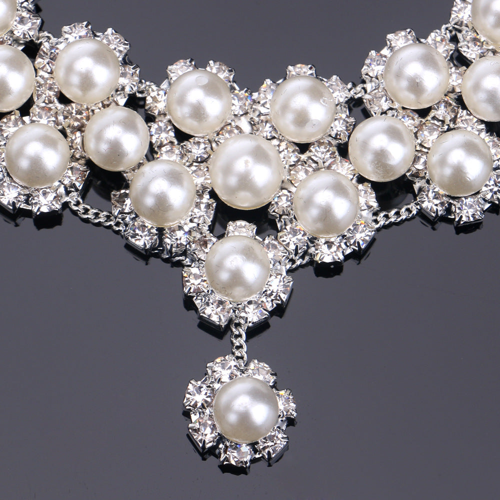 Bridal Pearl Jewelry Set with Classic Diamond Necklace