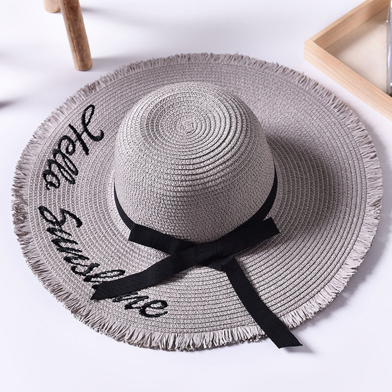 Embroidered Sun Hat for Women - Beach Wide Brim
