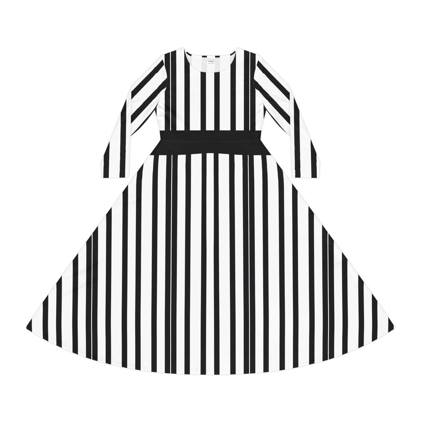 Black & White Vertical Stripe Long Sleeve Dance Dress