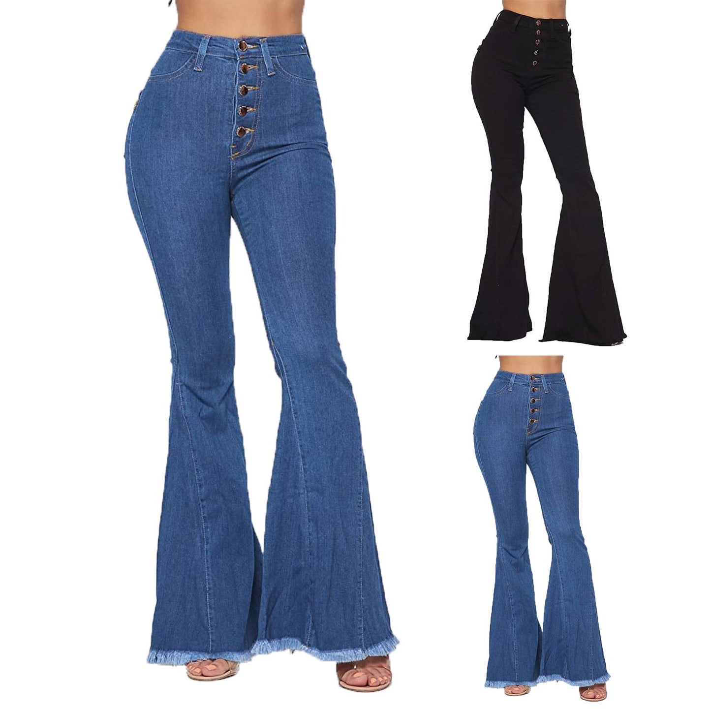 High Waist Buttoned Flared Denim Pants