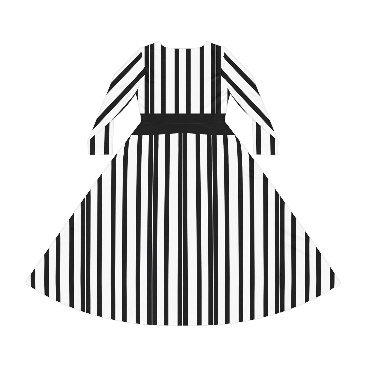 Black & White Vertical Stripe Long Sleeve Dance Dress