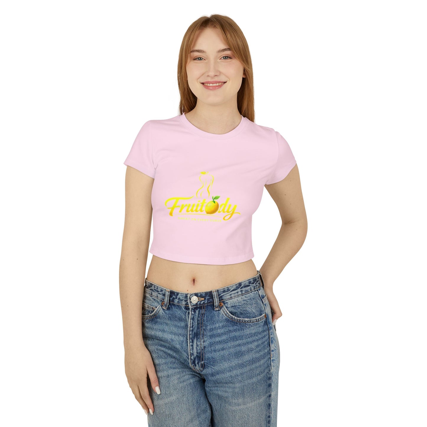 Fruitody Women's Crop Tee — Yellow Fruit Logo Casual Summer Top