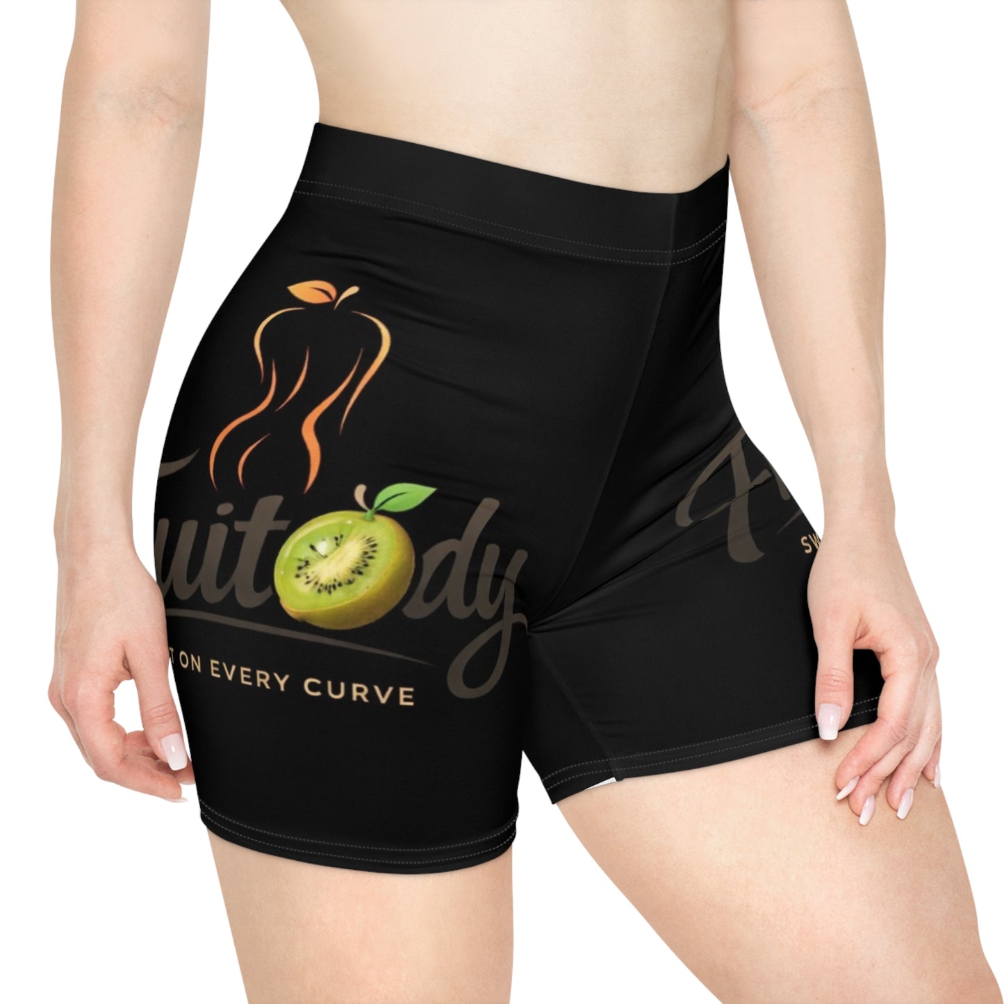 Fruitbody kiwi- Women’s Biker Shorts — 'Fruitbody' Peach Graphic Activewear