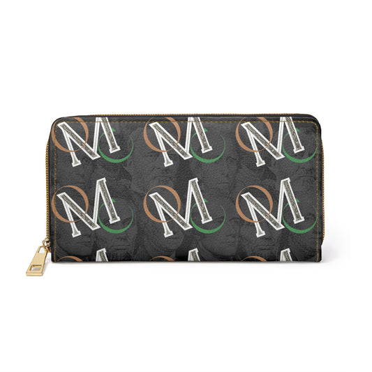 Old Money collection-Pattern Zipper Wallet – Black Repeating M Design, RFID Card Holder