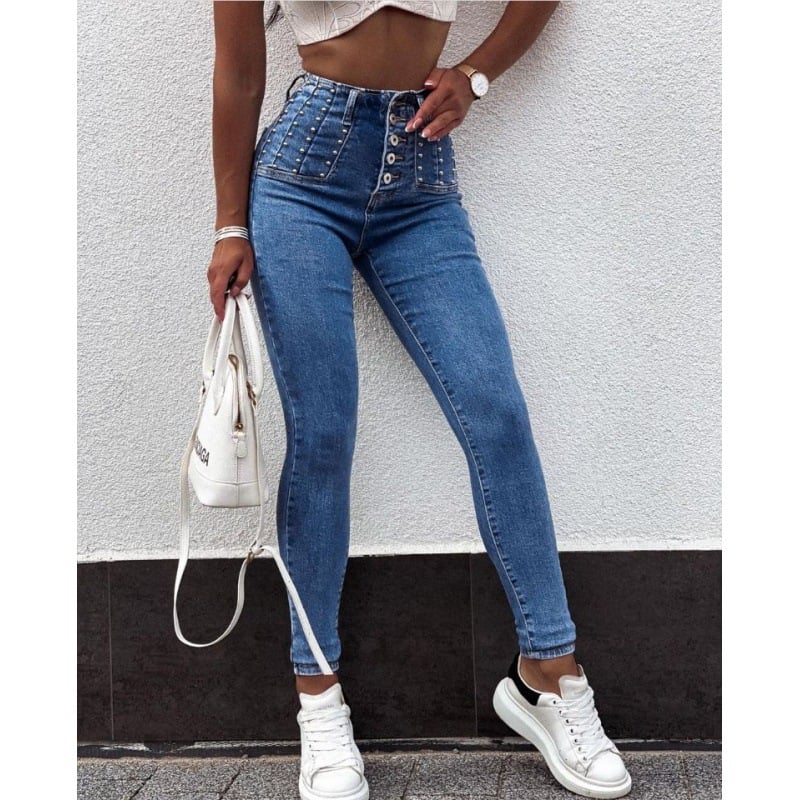 High Waist Skinny Denim Trousers