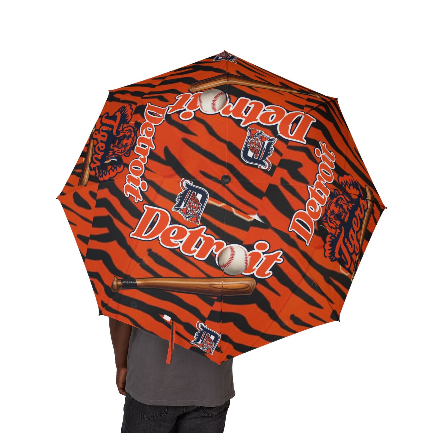 Detroit Foldable Umbrella – Orange Tiger Stripe Baseball Fan Gear