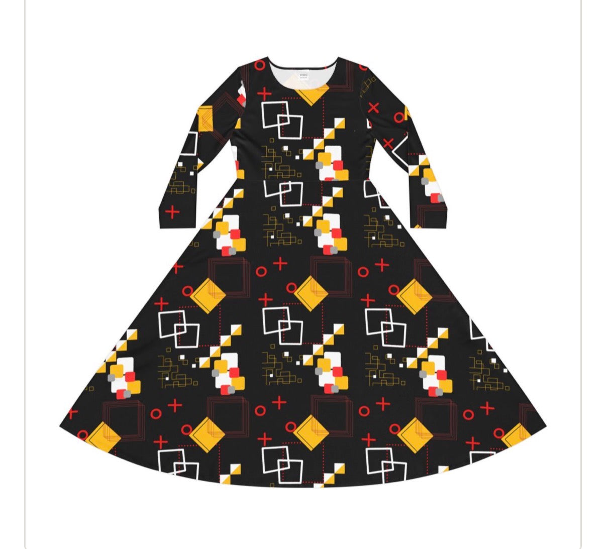 Geometric Retro Dance Dress — Women's Long Sleeve AOP
