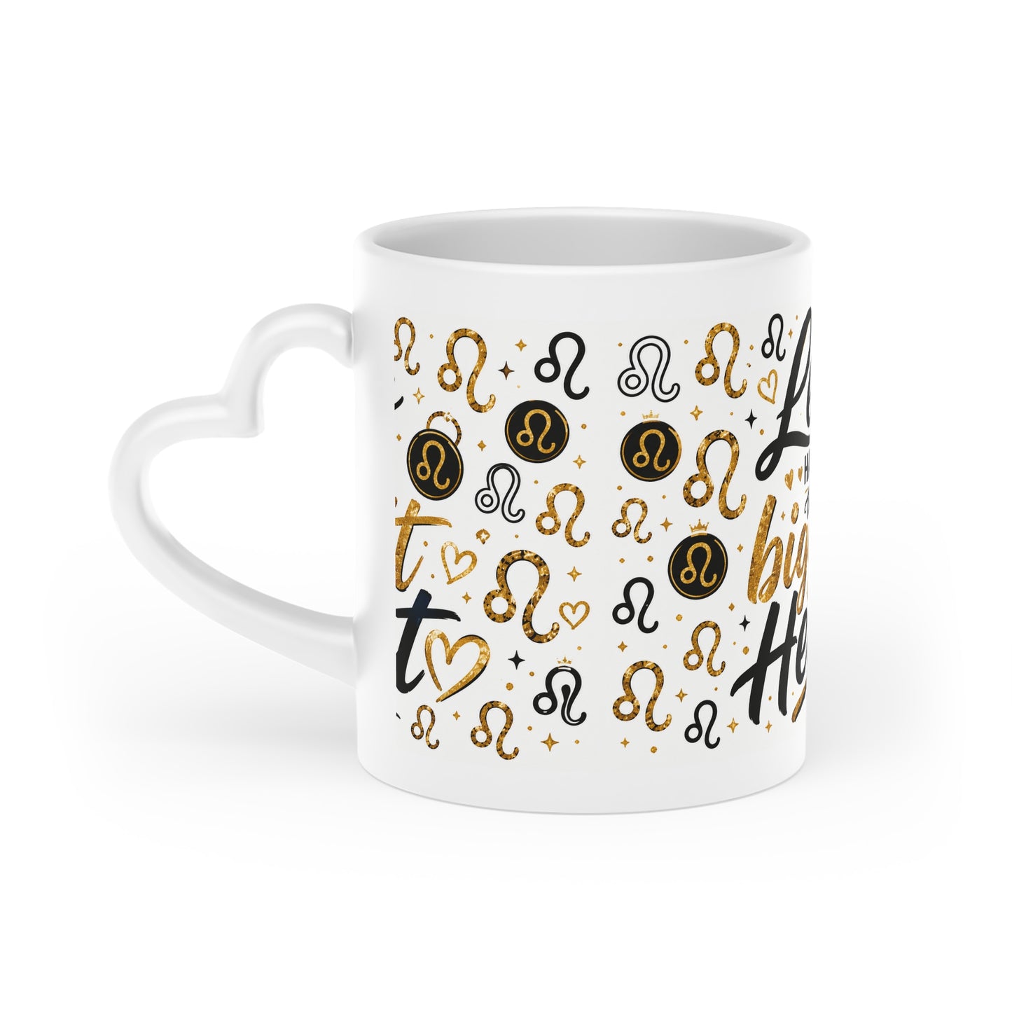 Leo Zodiac Mug — "Leos Have the Biggest Heart" Gold & Black Astrology Coffee Cup