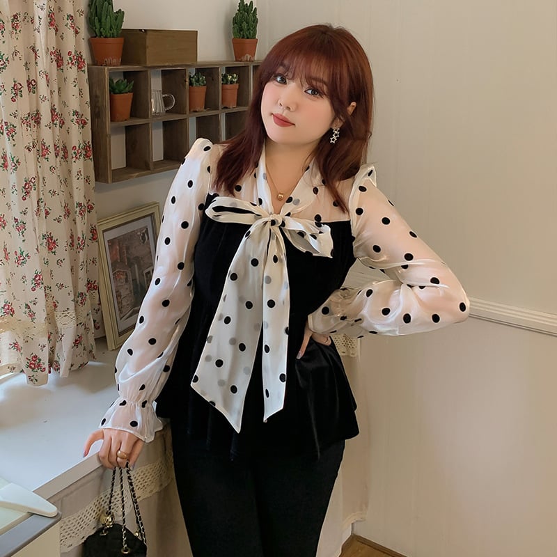 Polka Dot Lace-up Bow Dress