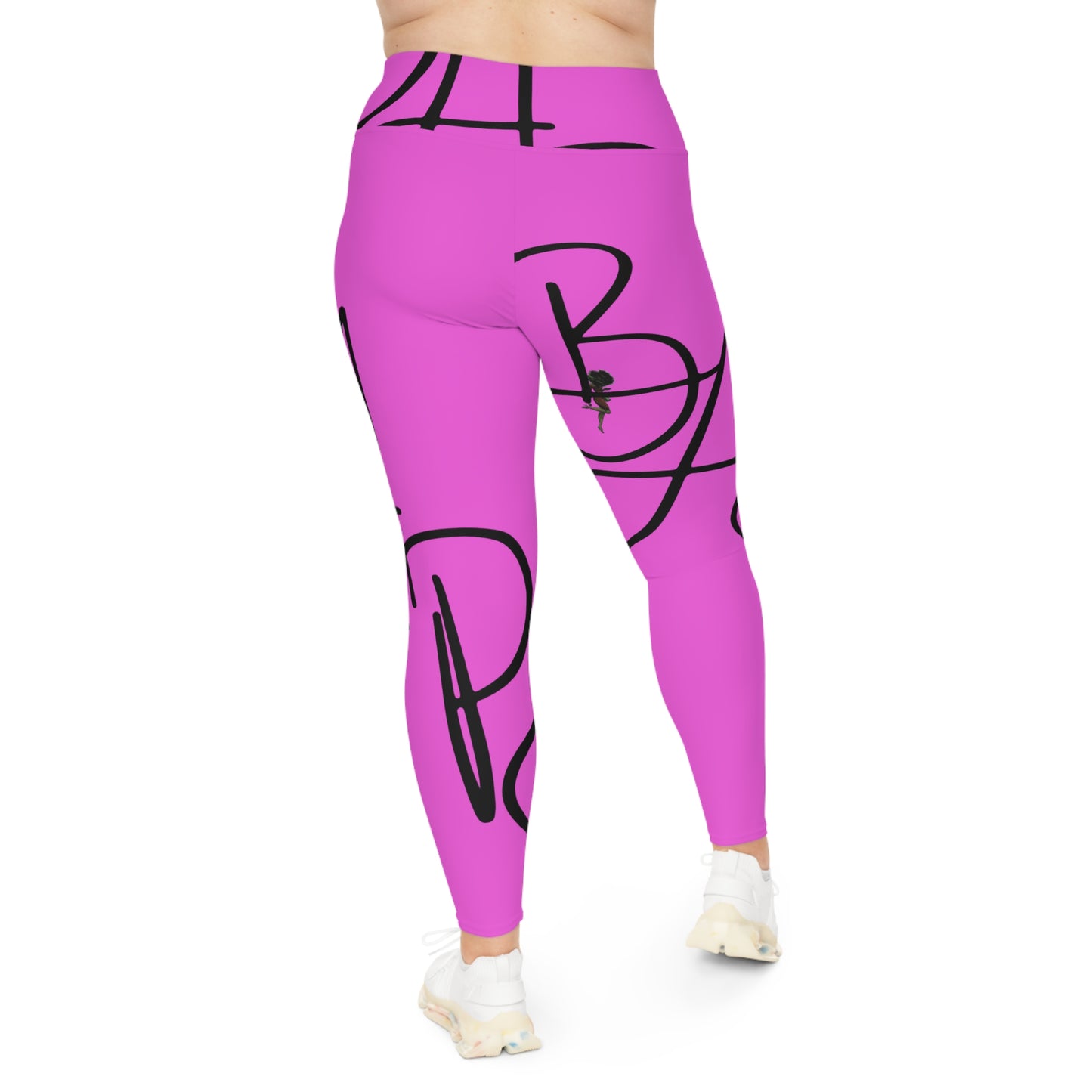 B.A.p.S-Plus Size Leggings — pink Script Monogram All-Over Print