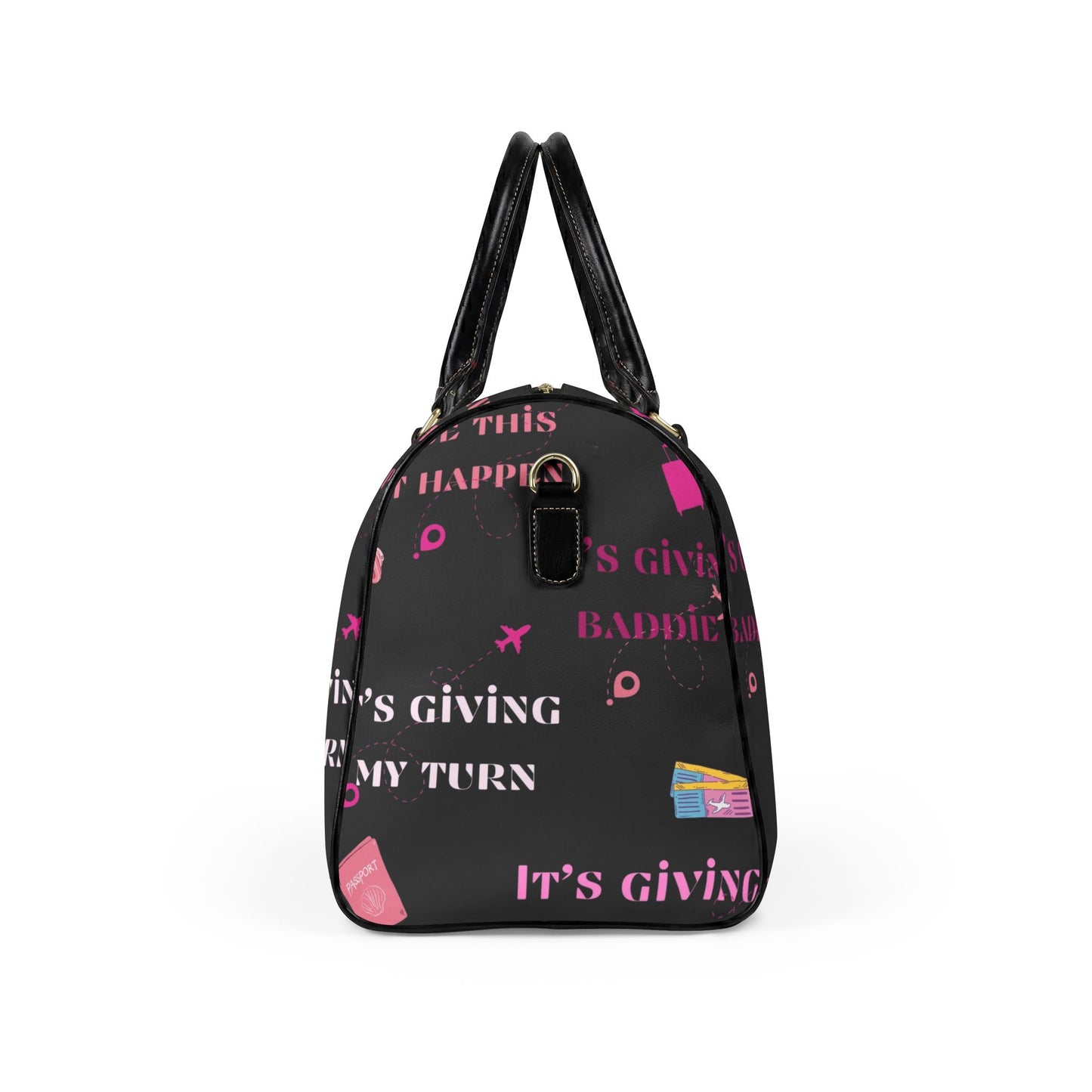 Leather Travel Bag — "It's Giving My Turn" Pink Graphic Weekender for Baddies
