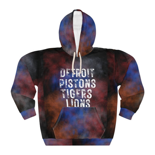 Detroit sports All-Over Print Hoodie — Team Names Smoke Graphic