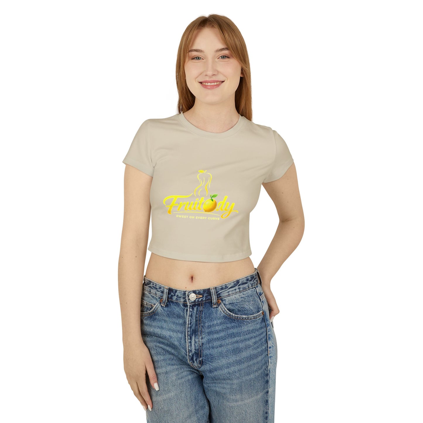 Fruitody Women's Crop Tee — Yellow Fruit Logo Casual Summer Top