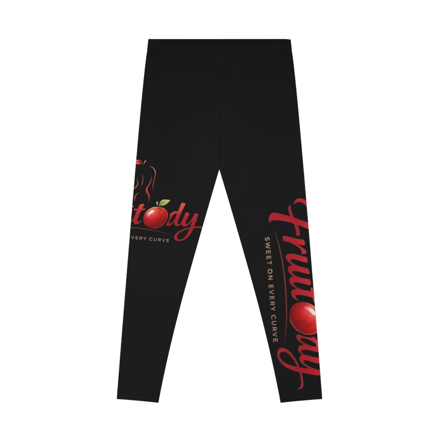 Fruitody Black Graphic apple Leggings — "Fruitody" Logo All-Over Print