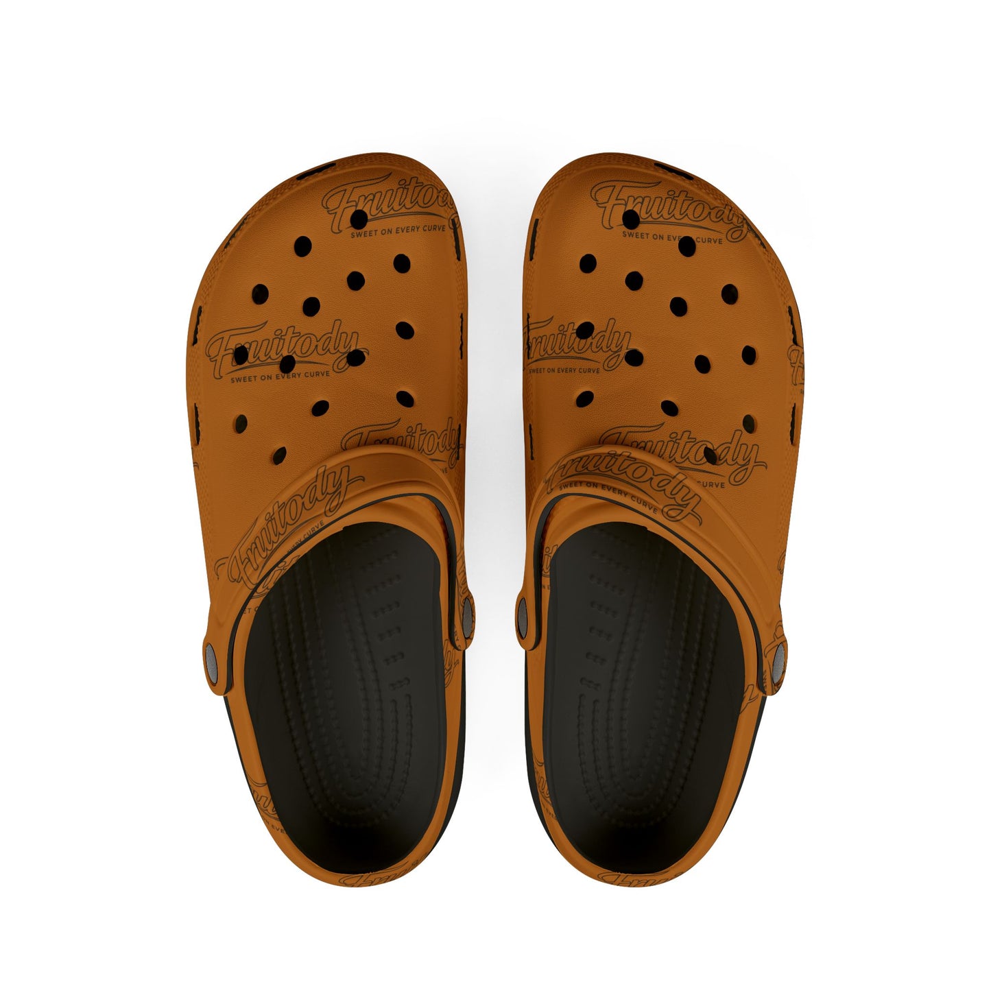 Orange FRUITODY-Foam Clogs — Comfortable Slip-On Shoes with All-Over Logo Print