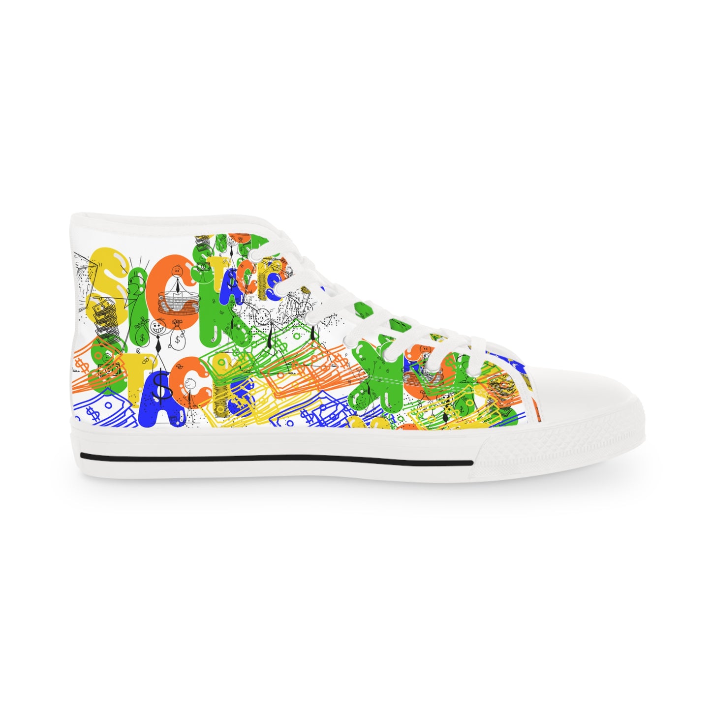 Money Sketch High-Top Sneakers — Colorful Cash Illustration Shoes