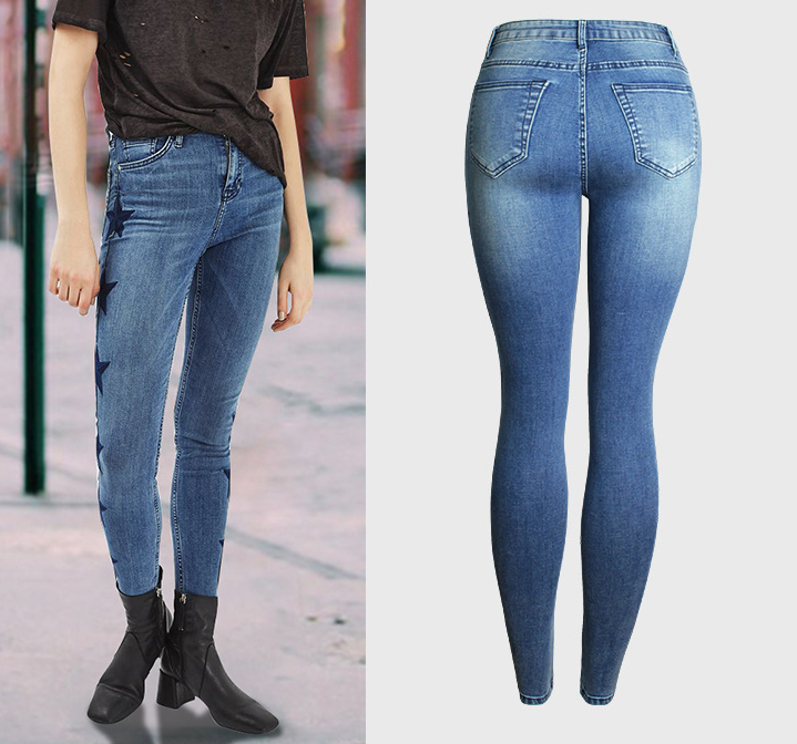 Embroidered Star Denim Cropped Pants