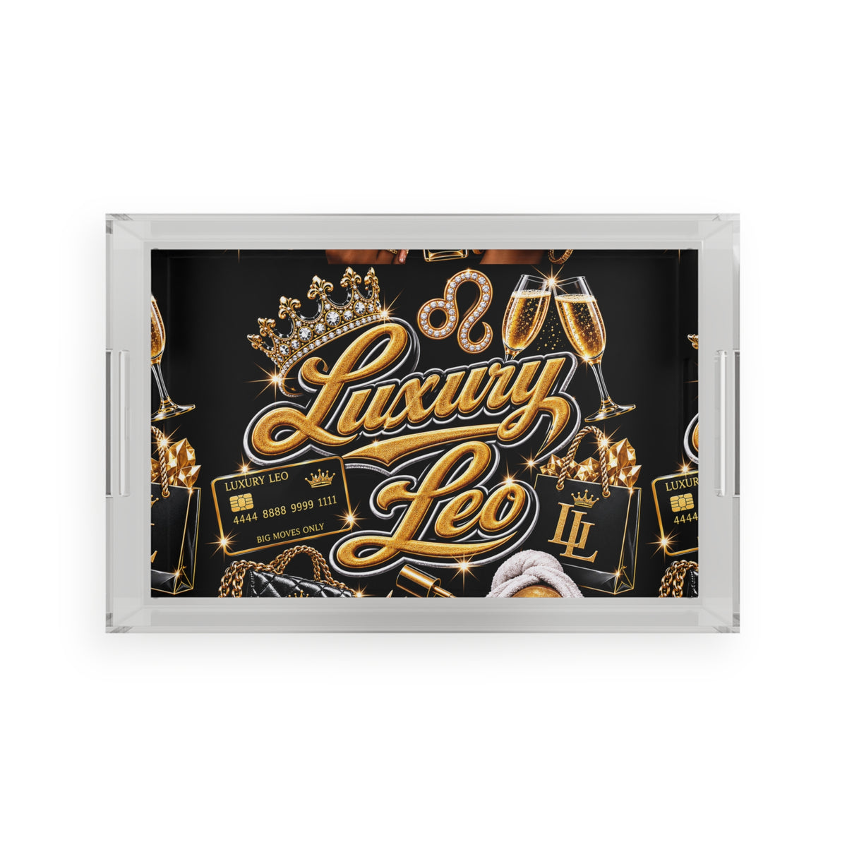 Luxury Leo Acrylic Serving Tray — Zodiac Leo Glam Champagne Design