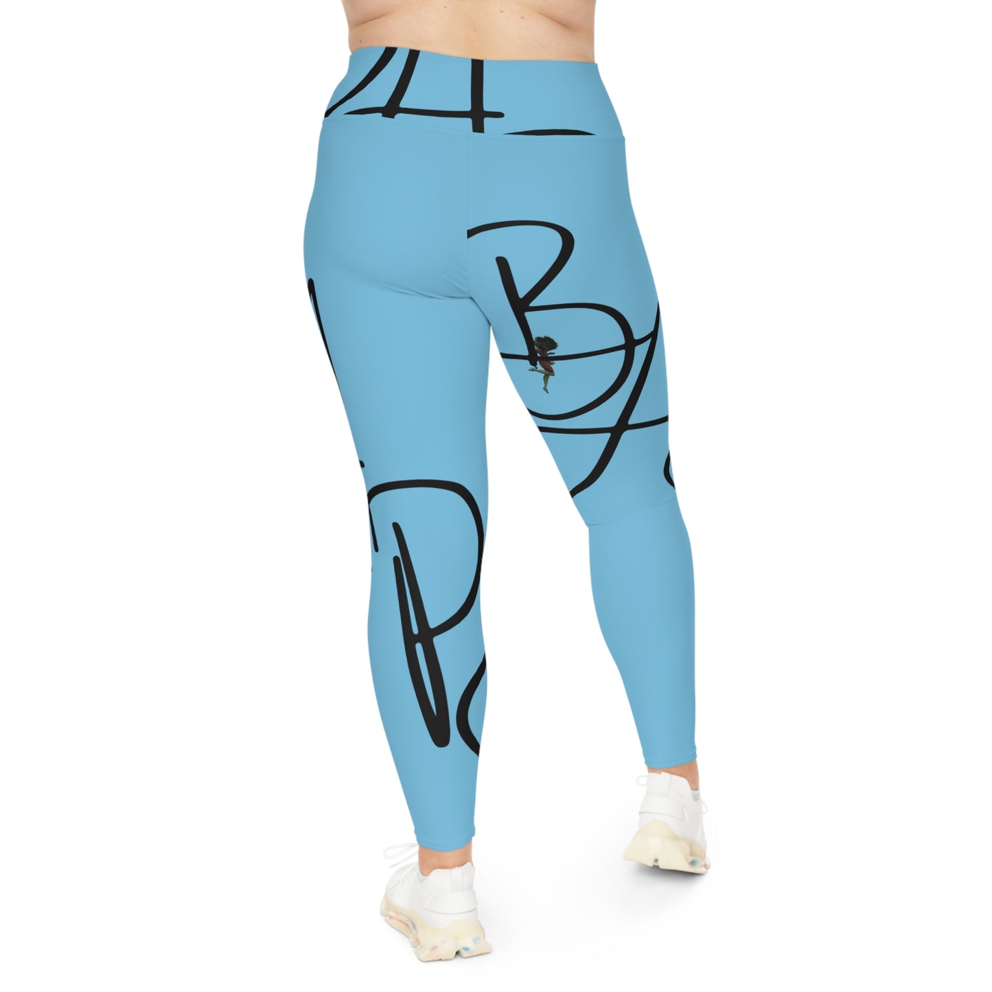 B.A.p.S-Plus Size Leggings — blue Script Monogram All-Over Print