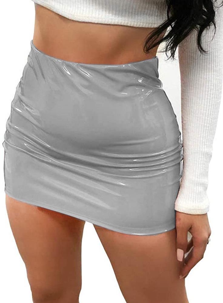 Bright Leather Bag and Half Length Miniskirt