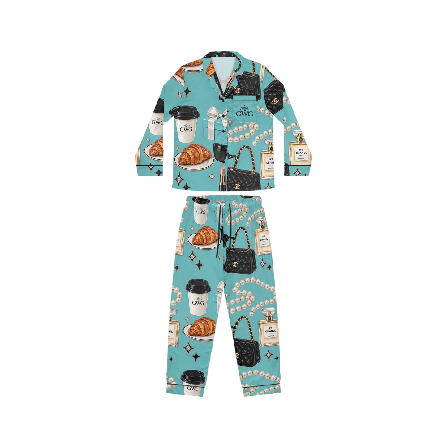 Girls With Goals Satin Pajama Set — Women's Luxury Sleepwear, Teal Motivational Loungewear