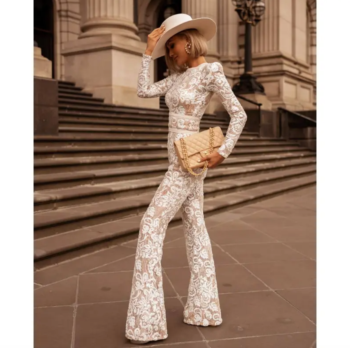 Celebrity-Style Lace Slim Jumpsuit