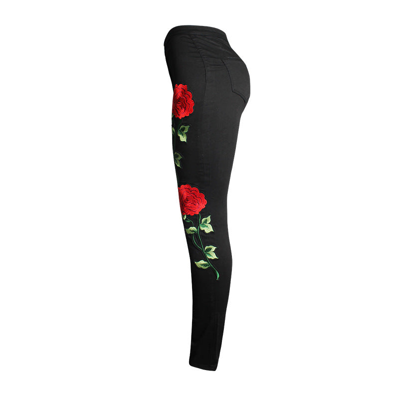 Embroidered and Ripped Denim Jeans