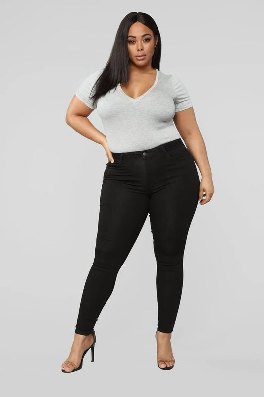 Plus Size Women's High Elastic Denim Pencil Pants